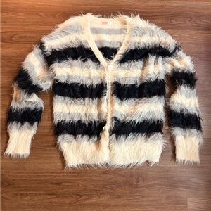 WORN ONCE Backyarder fuzzy striped cardigan